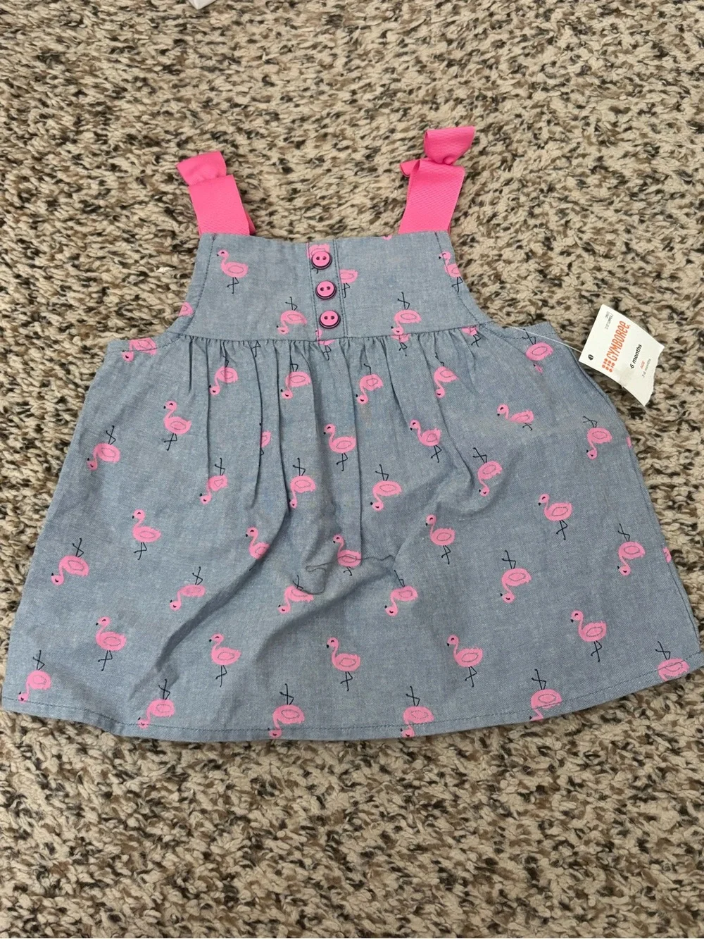 Baby Girls Gymboree Flamingo Print Pinafore Dress with Pink Straps